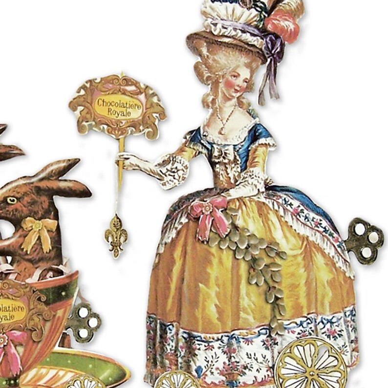 Marie Antoinette Easter PDF Paper Doll Set - Whimsical Chocolatier & Bunnies In Teacup - Coquette Core Spring Teatime Table Decor MA15E image 2