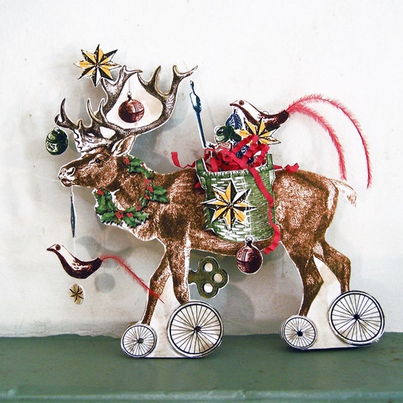 Reindeer Clip Art - 3D Christmas Cards - Digital Clipart, Christmas Journal Images, Paper Dolls Printable, Scrapbook Clipart XP2D