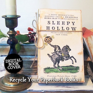 Halloween Clip Art Headless Horseman - Vintage Digital Book Cover Junk Journal Download - Black And White & Color Versions  CS84 HP