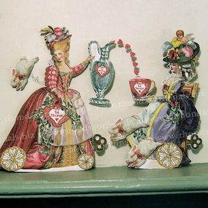 SOFORTIGER Download Valentinstag Papierpuppe Dekoration - DIY 3D Valentinstag Karte - Marie Antoinette Französischer Stil Magic Tea Reader und Kaninchen, MA14V