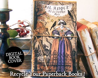 Halloween Clip Art - Digital Book Cover To Recycle Your Old Paperbacks -  Rustic Books For Junk Journal  CS82 H