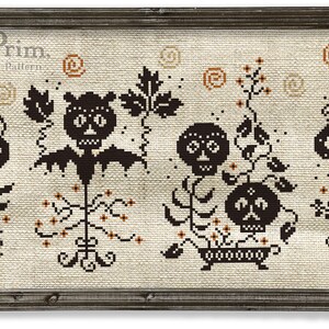 Skull PDF Halloween Cross Stitch Pattern - Bat, Black Cat Spooky Cross ...