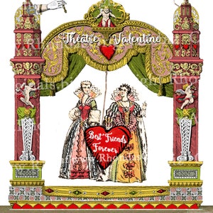Teatro di carta 3D di San Valentino - Amicizia e amore - Download digitale del palcoscenico del teatro Royal King and Queen - Con artisti e pubblico CS116V