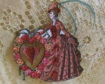 Digital Valentine's Day Paper Doll Or Bridal Shower Cake Topper - INSTANT DOWNLOAD - With Spinning Center Heart CS10V
