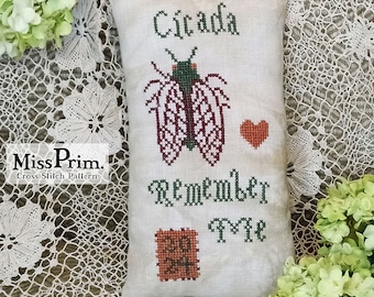 Cicada Cross Stitch Pattern, Beginner Insect Cross Stitch Pillow Pattern - Digital X-stitch PDF Chart, Easy Xstitch Pattern, Miss Prim MP56