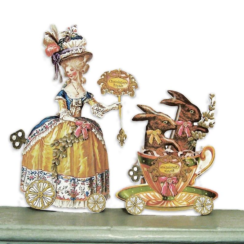 Marie Antoinette Easter PDF Paper Doll Set - Whimsical Chocolatier & Bunnies In Teacup - Coquette Core Spring Teatime Table Decor MA15E image 4