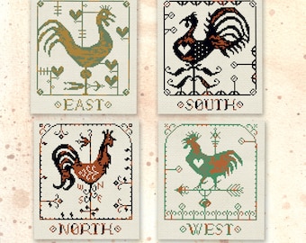 Rooster Cross Stitch Charts - Weathervane Cross Stitch Pattern - Cross Stitch PDF - Farmhouse Kitchen Decor - Easy X-Stitch - Miss Prim MP49