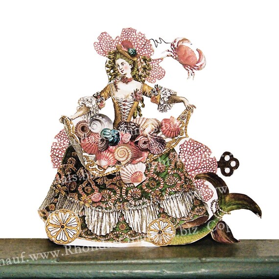 Digital Mermaid Paper Dolls - Marie Antoinette Seashell