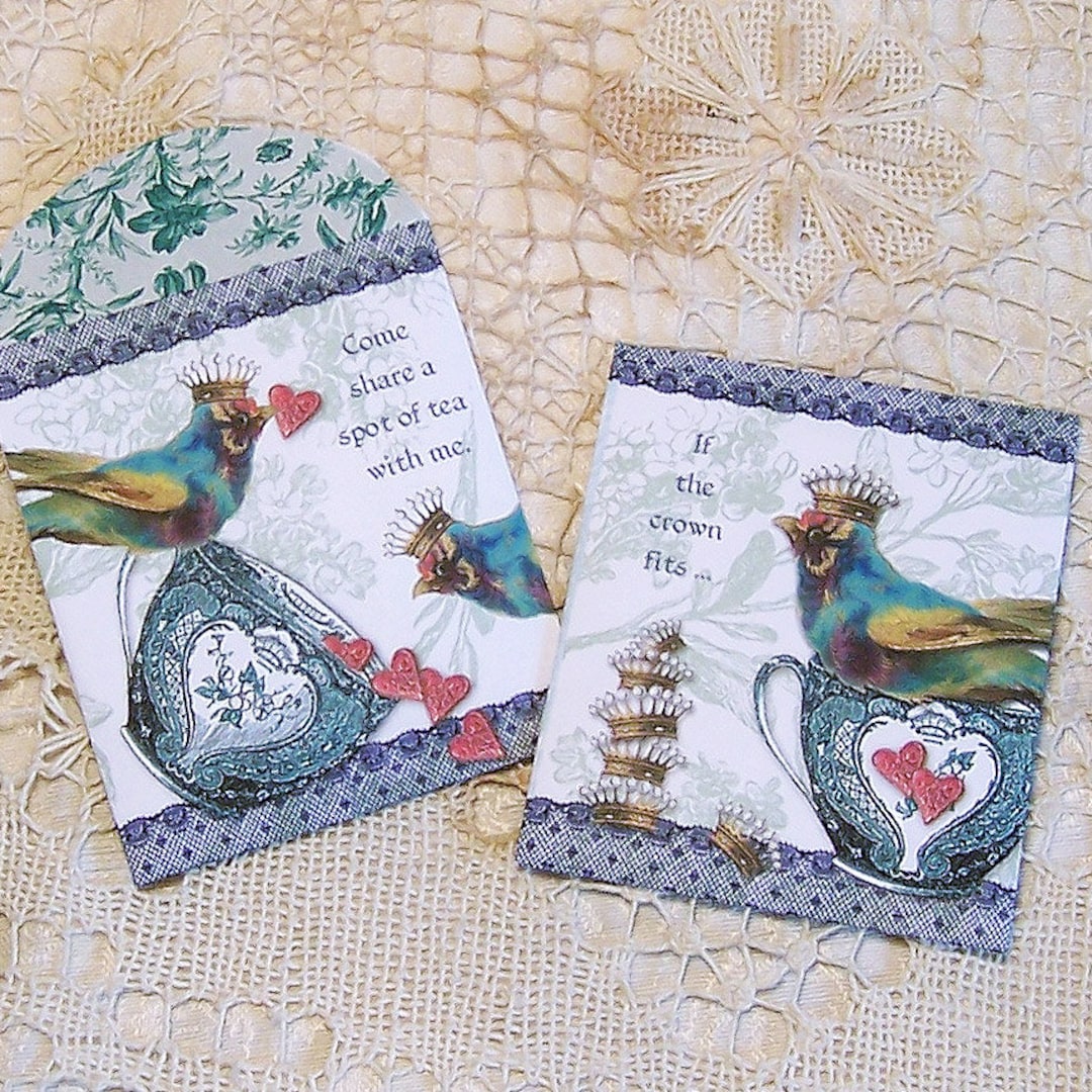 Printable Tea Party Favors - Teabag Holder - Mini Envelope - Bluebird Toile Gift Bag - Digital ...