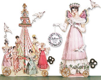 Jane Austen Papercrafting - May Day Beltane Decorations - Articulated Paper Dolls - Maypole Fairy Clipart  FP05PD