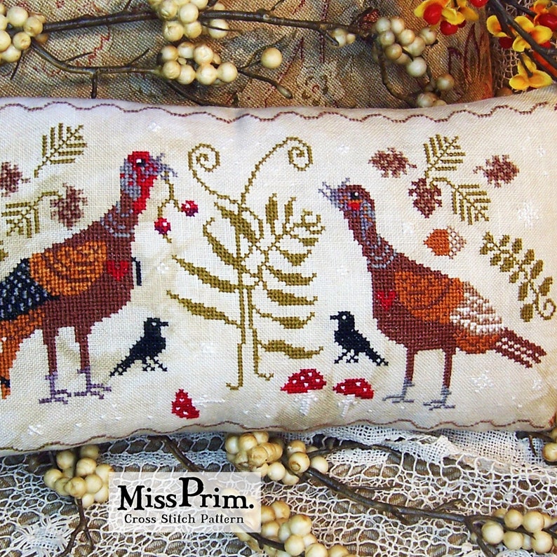 Turkey Cross Stitch Charts PDF Thanksgiving Pillow Pattern Etsy