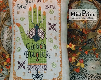 Halloween Cross Stitch Pattern, Cicada Insect Cross Stitch Pillow Pattern - Digital X-stitch PDF Chart, Easy Xstitch Pattern, Miss Prim MP51