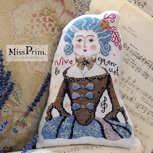 Doll Cross Stitch Pattern - Craft Pillow Dolls - Marie Antoinette Xstitch Pattern PDF Download - French Doll Easy X-stitch - Miss Prim MP33