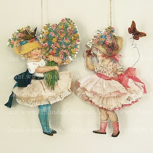 DIY Étiquettes cadeaux pour Pâques - Digital Paper Dolls - Flower Girl Clipart - Vintage Tag Pâques - étiquettes 3D cadeaux Clip Art - Paper Doll imprimable CS1C