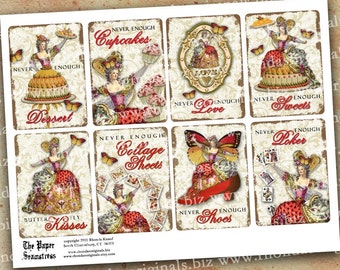 ATC Aceo Marie Antoinette Digital INSTANT Download Collage Sheet - Cupcakes Dessert Poker Love Butterfly Kisses Shoes CS13C