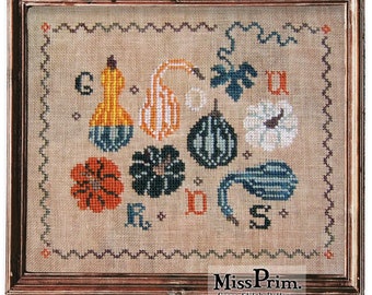Autumn Cross Stitch Pattern - Primitive Gourds Cross Stitch Chart - PDF Pattern Digital Download by Miss Prim MP04