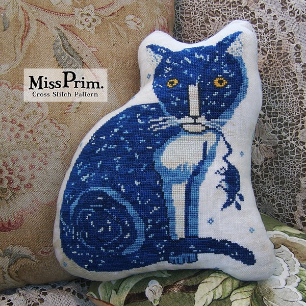 Cat Pillow Counted Cross Stitch Pattern PDF, Kitty And Mouse Pillow Chart  MP15 CS
