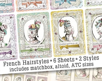 Marie Antoinette Hairstyles Including Altoid Matchbox And ATC Size Collage Sheets - Vintage Images Instant Download - Set of 6  CS80 CS