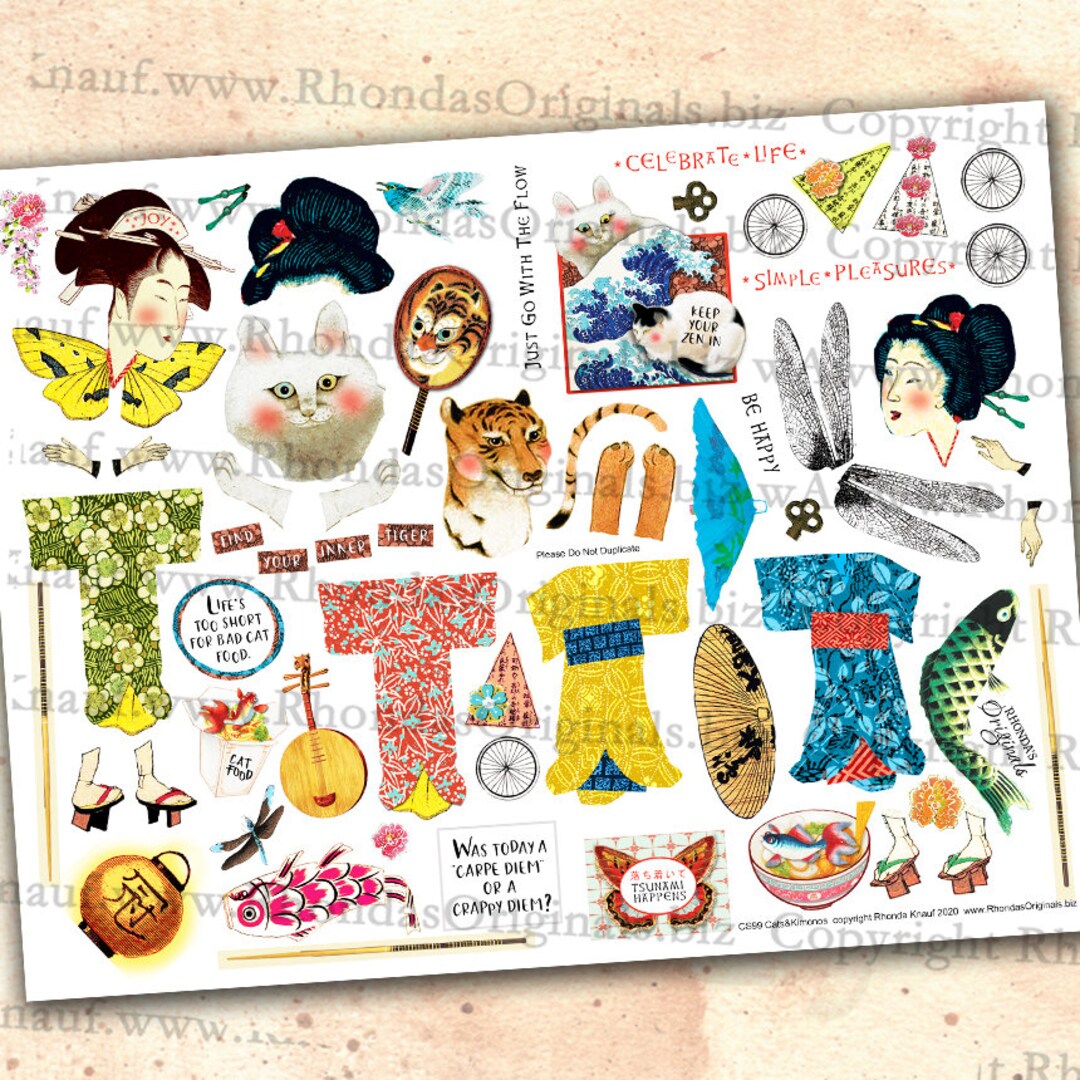 Printable Cat Clip Art - Japanese Digital Download Collage Sheet - Junk ...