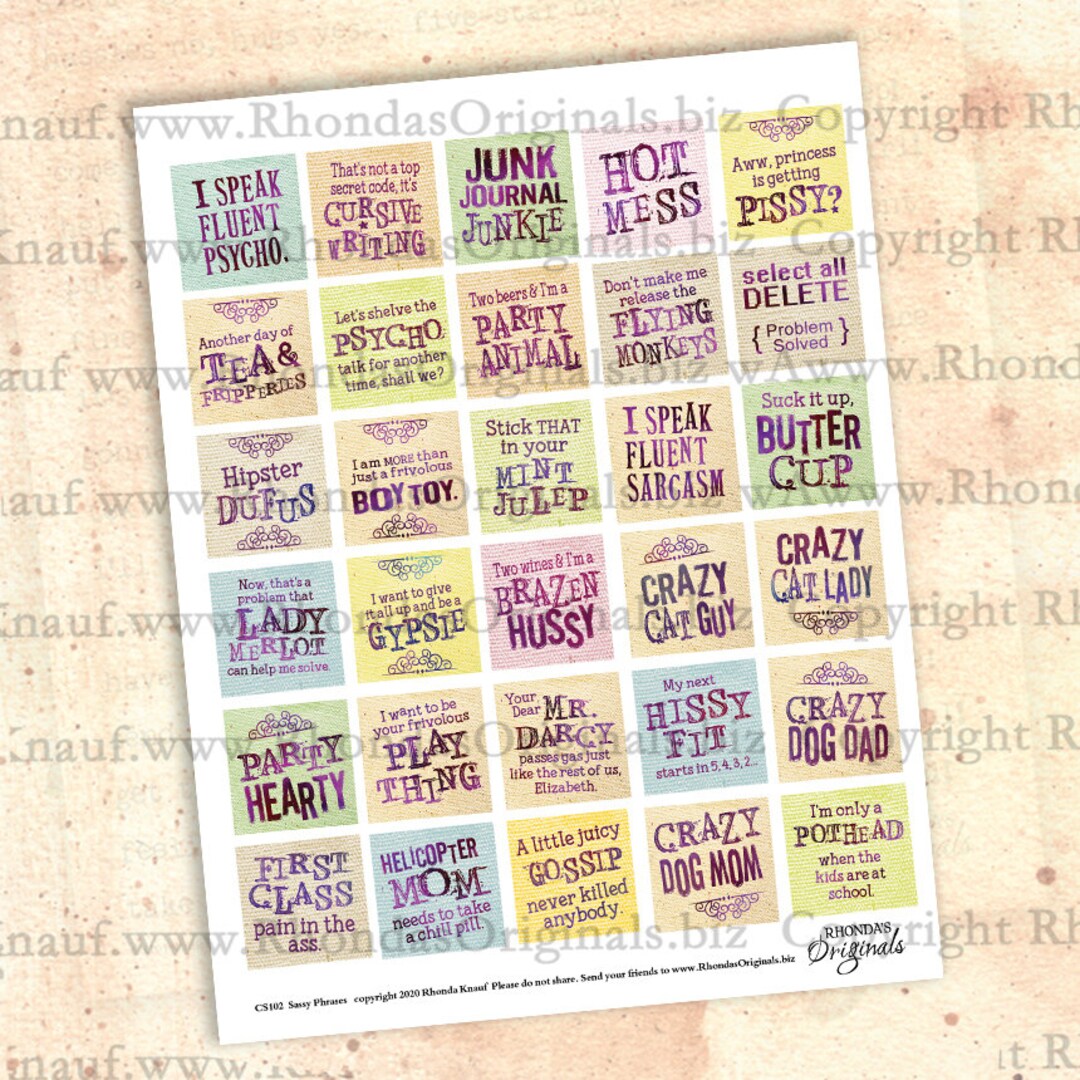 Printable Sassy Sayings Digital Download Collage Sheet - Funny Phrases ...