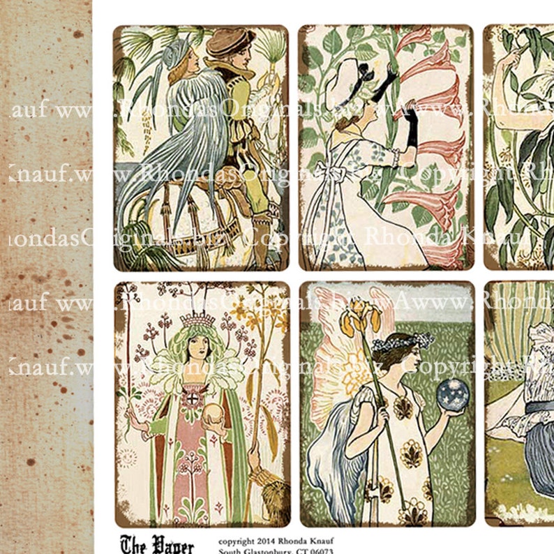 Digital Collage Sheet, ATC Tags Aceo Fantasy Flower Lady Fairy Images INSTANT Download Victorian Art Nouveau Walter Crane CS500C image 2