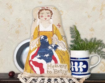 Betsy Ross Cross Stitch Pillow PDF Pattern, Patriotic July 4th Decor - Easy Beginner Primitive Americana - 250th Anniversary, Miss Prim MP42