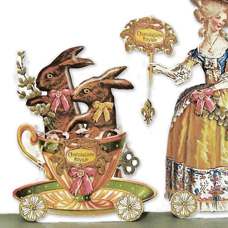 Marie Antoinette Easter PDF Paper Doll Set - Whimsical Chocolatier & Bunnies In Teacup - Coquette Core Spring Teatime Table Decor MA15E image 3