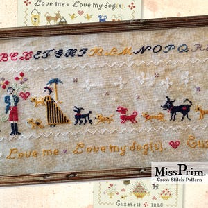Modèle de point de croix chien - amour point de croix PDF - amoureux des chiens - cadeau chien maman - point de croix pour les couples en cour - débutant - Miss Prim MP47