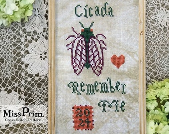 Cicada Cross Stitch Pattern - Insect Cross Stitch PDF - Easy Xstitch Pattern - "Cicada Remembrance" by Miss Prim MP56