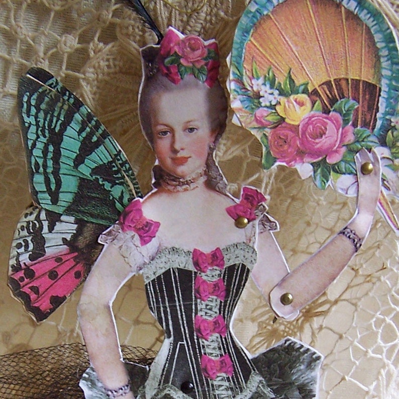 Digital Marie Antoinette Burlesque Dancer Paper Doll INSTANT DOWNLOAD Altered Art Black Corset Butterfly Cabaret Girl CS20M image 1
