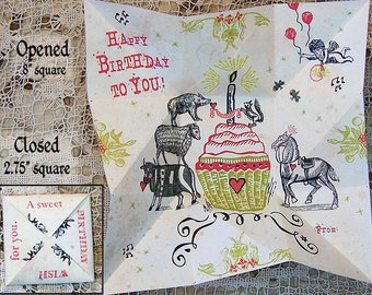 Cupcake Birthday Card - DIY Birthday Cards Animal - Easy Origami Cards - Printable Birthday Card Funny - Puzzle Purse, Envelope CS129PP