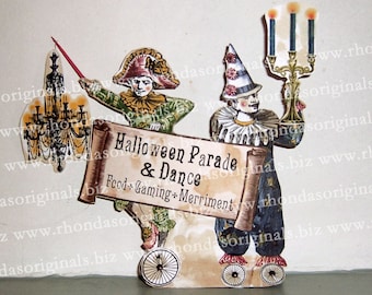 Halloween Decoration DIY Digital Clown Paper Doll INSTANT Download - Vintage Images Of Chandelier Clowns For Paper Arts And Crafts HP6H