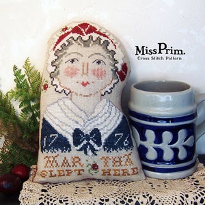 Martha Washington Doll Cross Stitch Pattern  - First Lady - Prim Cross Stitch PDF -  4th of July - Primitive Pillows - Miss Prim MP17