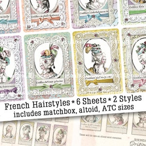 Marie Antoinette Hairstyles Including Altoid Matchbox And ATC Size Collage Sheets - Vintage Images Instant Download - Set of 6  CS80 MA