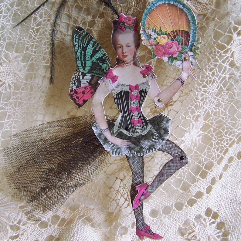 Digital Marie Antoinette Burlesque Dancer Paper Doll INSTANT DOWNLOAD Altered Art Black Corset Butterfly Cabaret Girl CS20M image 3