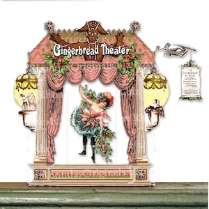Teatro de papel 3D digital imprimible: teatro de pan de jengibre navideño, carruaje, artistas del escenario, público, descarga digital INSTANTÁNEA CS75XP