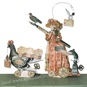 Digitale Marie Antoinette Grußkarte Oder Valentinstag Dekoration Papierpuppe - Königliche französische Postangestellte, Maus Brieftaube MA6V