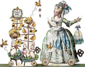 French Rococo PDF - Song Bird Choir & Director Paper Doll Set - Articulated Any Occasion Card - 3D Stand-Up Easter Greeting Card - MA19E