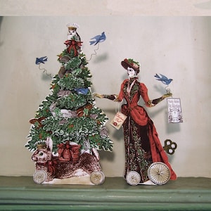 Weihnachtspapierpuppen Dekoration - INSTANT DOWNLOAD - Digital Party Decor - 3D Grußkarte - Nanny, Baum, Eichhörnchen EXP6X