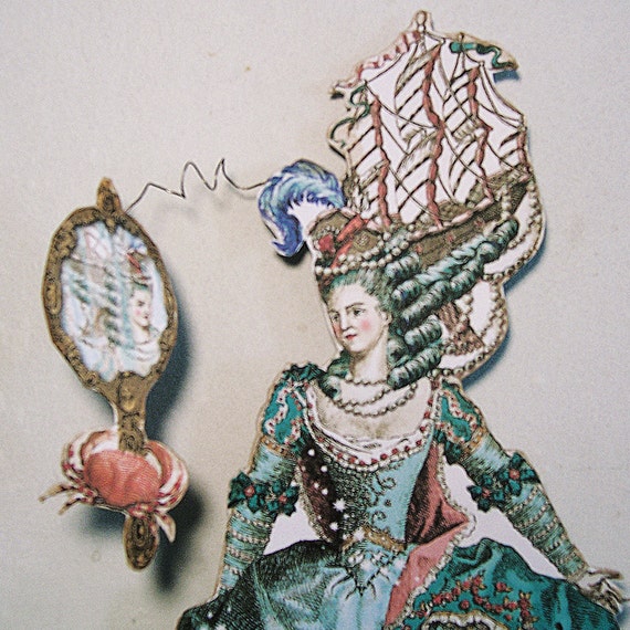 Big Hair Marie Antoinette Paper Doll - Beach Party Decoration or