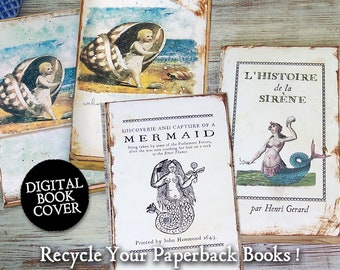 Mermaid Decoration - Beach Book Stack - Seashell Clipart - Junk Journal Beach House Decor - Ocean Clipart - Junk Journal Kit CS136BS