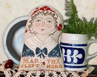 Martha Washington Slept Here - PDF Cross Stitch Pattern - Fourth Of July Primitive Americana Pillow - 250th Anniversary - Miss Prim MP17 PP