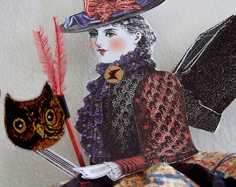 Witch Paper Doll – Halloween Party Decoration, Wings and Broom (Digital Download)