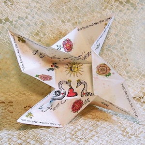 Tarjetas de San Valentín para el aula para niños, estudiantes y profesores. Tarjetas de San Valentín fáciles de origami. Tarjetas de San Valentín con forma de cisne para imprimir. Monedero victoriano con forma de rompecabezas. CS45 PP