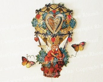 Hot Air Balloon Decor - Spinning Heart 3D Valentine - Easy Valentine - Paper Cherub PDF Valentines - Angel Valentine CS30C