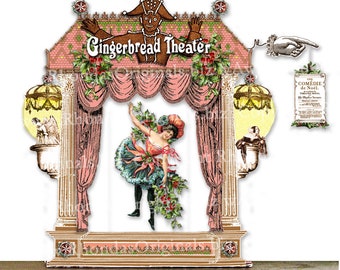 Printable Digital 3D Paper Theater - Christmas Gingerbread Theater, Carriage, Stage Performers, Audience, INSTANT Digital Download  CS75CS