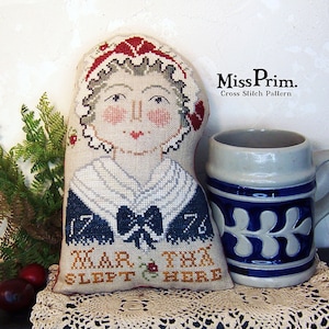 Martha Washington Patriotic Cross Stitch - Colonial Doll - PDF Pillow Pattern - 4th Of July - America PDF Doll Cross Stitch - Miss Prim MP17