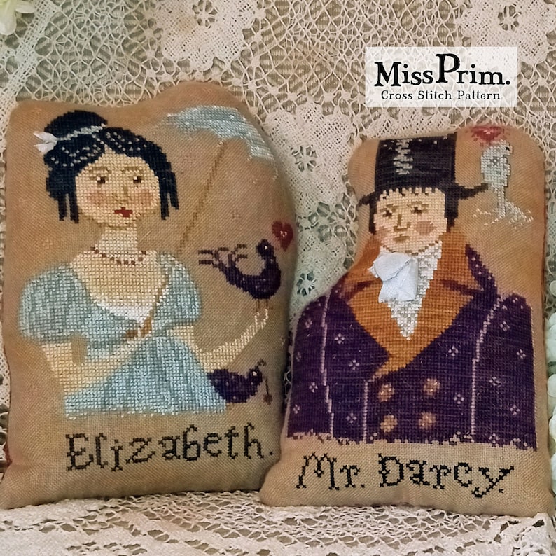 Elizabeth Bennet Cross Stitch Pattern – Regencycore Jane Austen Pillow - Miss Prim (PDF Pattern) image 2