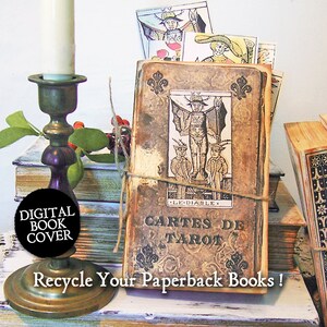 Imágenes prediseñadas de Halloween - Páginas de diario imprimibles - Descarga de portada de libro digital vintage - Cartas del Tarot CS87 BS
