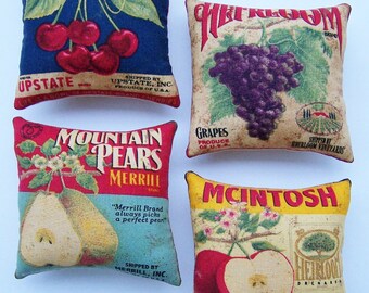 4 Fruit Advertisement Ornies Tucks Shelf Sitters Bowl Fillers Cherry Pear Apple Grapes Gift